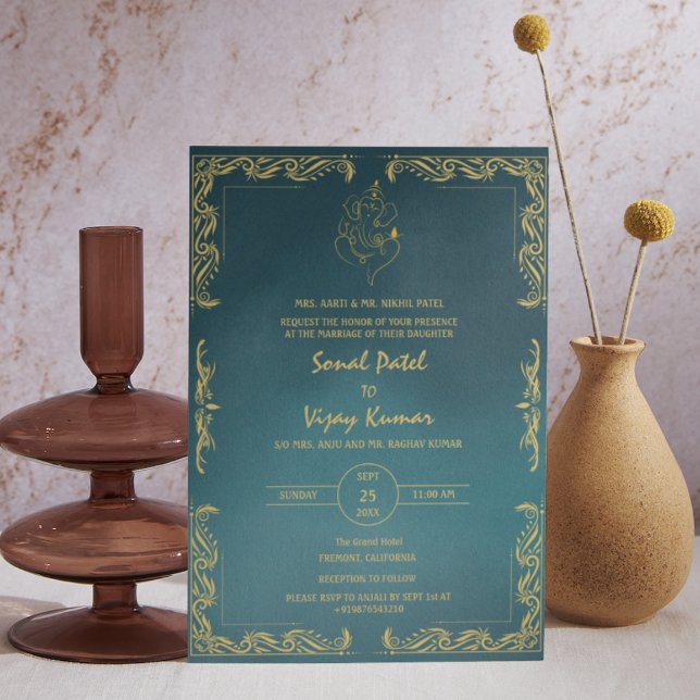 Indian Hindu Wedding Custom Photo Ganesha Logo Invitation (Creator Uploaded)