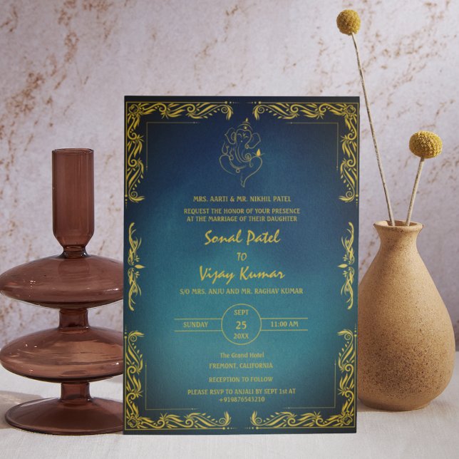Indian Hindu Wedding Custom Photo Ganesha Logo Invitation (Creator Uploaded)