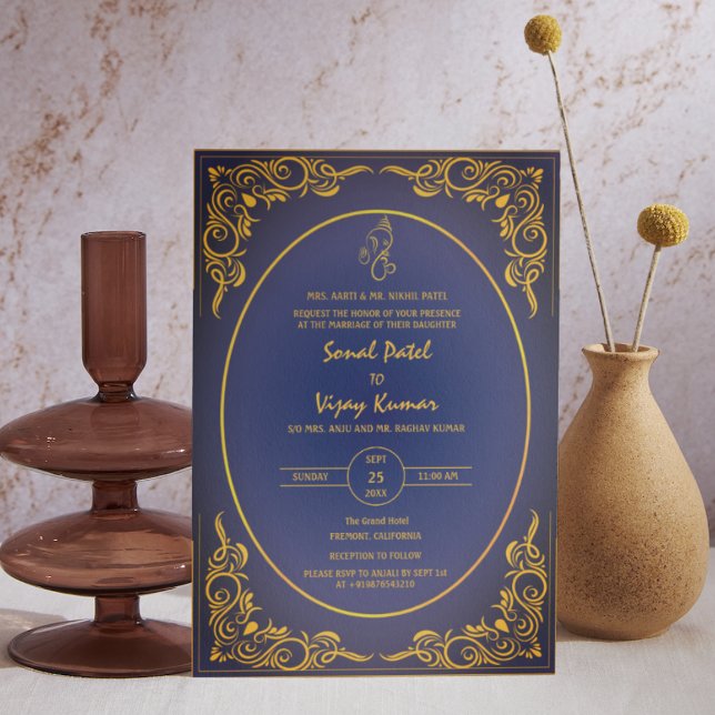 Indian Hindu Wedding Custom Photo Ganesha Logo Invitation (Creator Uploaded)