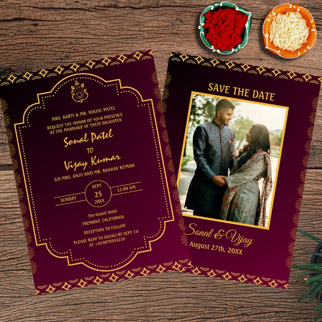 Indian Hindu Wedding Custom Photo Ganesha Logo Invitation (Creator Uploaded)