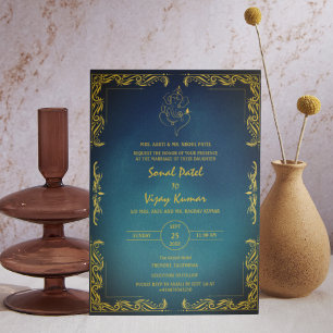 Indian Hindu Wedding Custom Photo Ganesha Logo Invitation