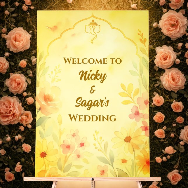 Indian Hindu Wedding Floral Welcome Acrylic Signs (Creator Uploaded)