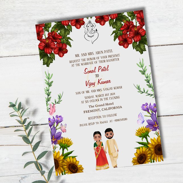 Indian Hindu Wedding Ganesha Floral Invitation (Creator Uploaded)