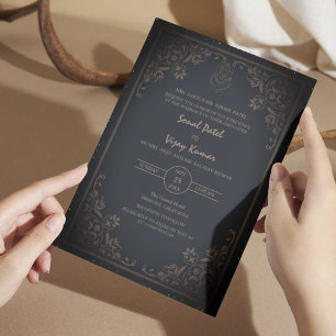 Indian Hindu Wedding Ganesha Logo Dark Intricate Invitation