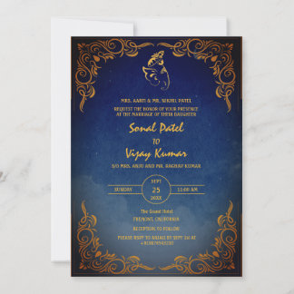 Indian Hindu Wedding Ganesha Logo Golden Elements  Invitation