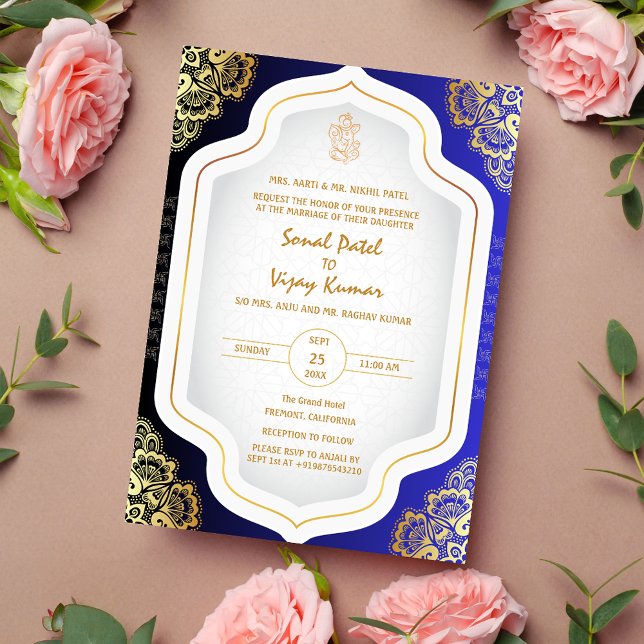 Indian Hindu Wedding Ganesha Logo Golden Elements Invitation (Creator Uploaded)