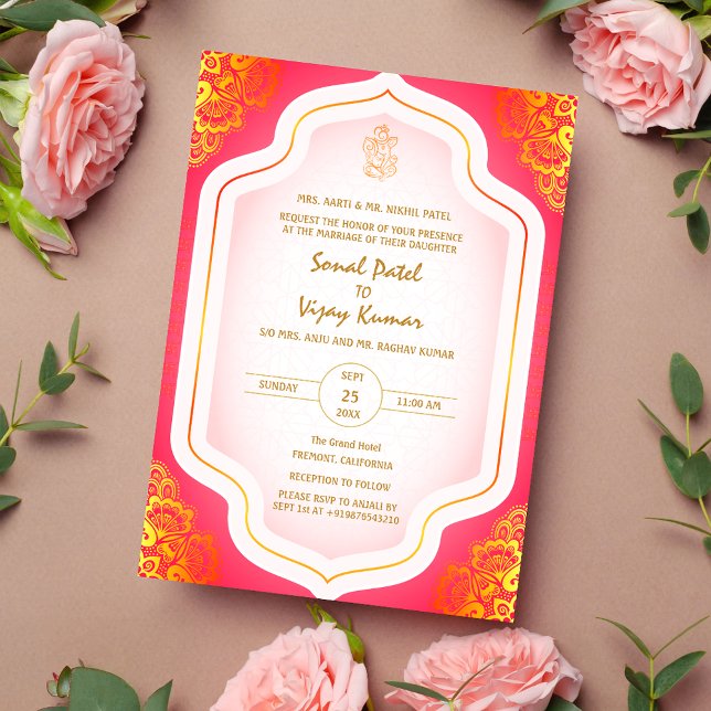 Indian Hindu Wedding Ganesha Logo Golden Elements Invitation (Creator Uploaded)