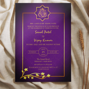 Indian Hindu Wedding Ganesha Logo Golden Elements Invitation