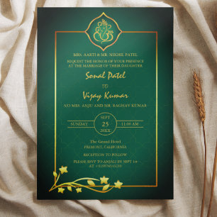 Indian Hindu Wedding Ganesha Logo Golden Elements Invitation