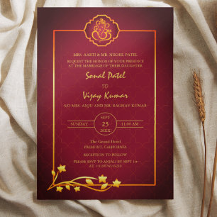Indian Hindu Wedding Ganesha Logo Golden Elements Invitation
