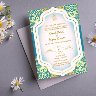 Indian Hindu Wedding Ganesha Logo Golden Elements Invitation