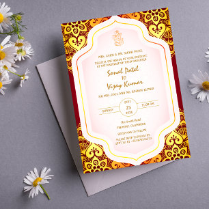 Indian Hindu Wedding Ganesha Logo Golden Elements Invitation