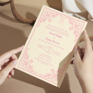 Indian Hindu Wedding Ganesha Logo Pink Intricate Invitation