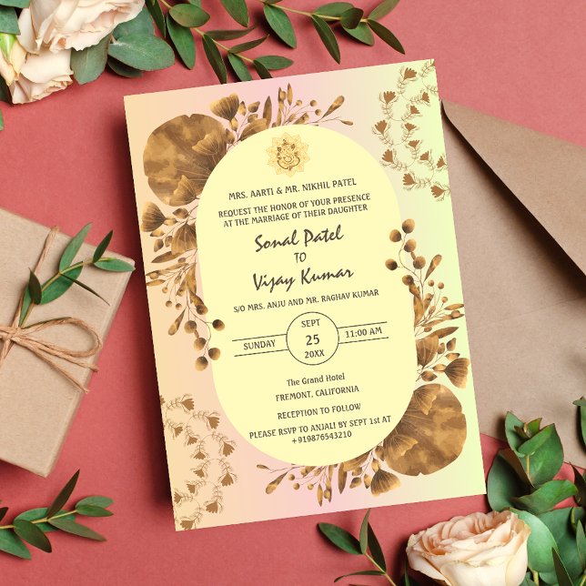Indian Hindu Wedding Ganesha Logo  Rustic Leaf Invitation (Creator Uploaded)