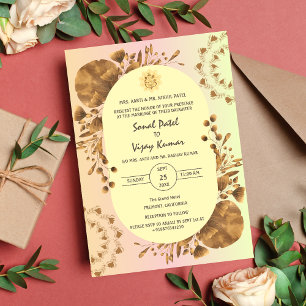 Indian Hindu Wedding Ganesha Logo  Rustic Leaf Invitation