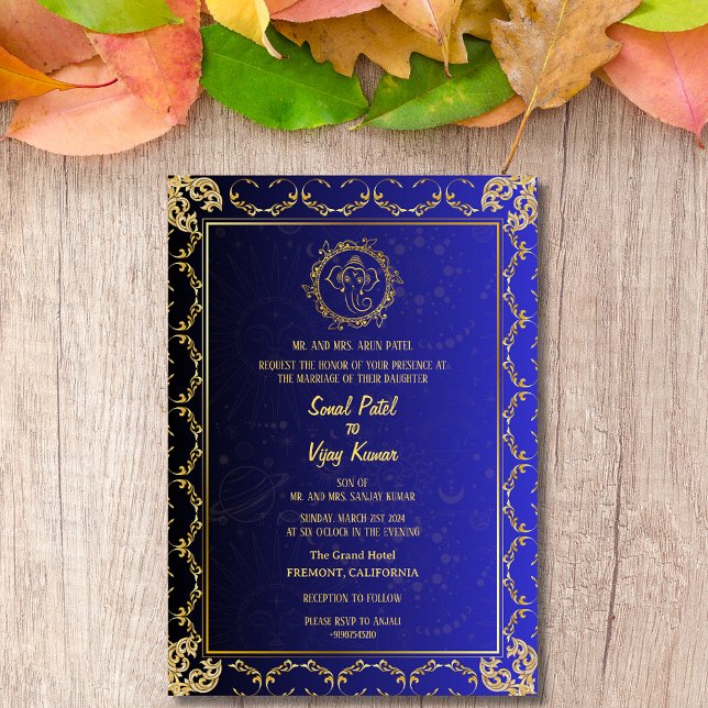 Indian Hindu Wedding Ganesha Royal Golden Invitation (Creator Uploaded)