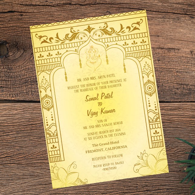 Indian Hindu Wedding Ganesha Royal Golden Invitation (Creator Uploaded)