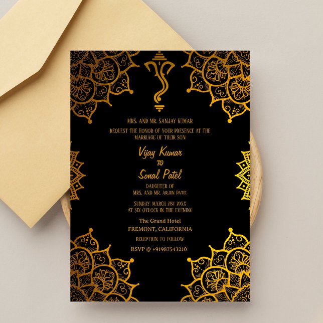 Indian Hindu Wedding Golden Elements Custom Image Invitation (Creator Uploaded)