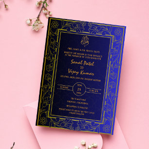 Indian Hindu Wedding Golden Elements Ganesha Logo Invitation