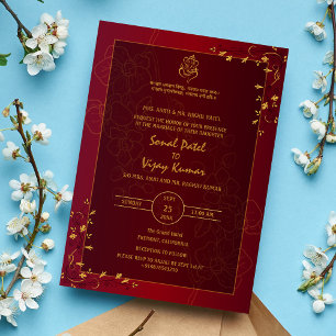 Indian Hindu Wedding Golden Elements Ganesha Logo Invitation