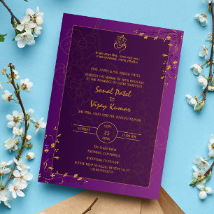 Indian Hindu Wedding Golden Elements Ganesha Logo Invitation