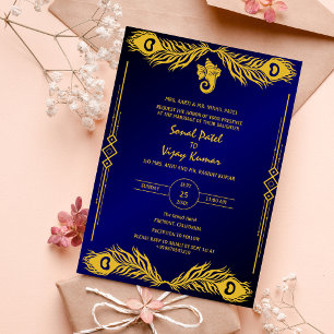 Indian Hindu Wedding Golden Elements Ganesha Logo Invitation