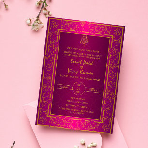 Indian Hindu Wedding Golden Elements Ganesha Logo Invitation