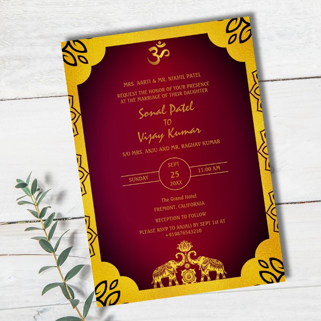 Indian Hindu Wedding Golden Elements Om Invitation (Creator Uploaded)