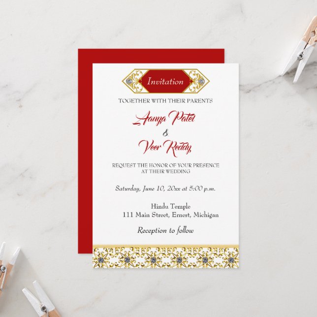 Indian Hindu Wedding Invitation (Front/Back In Situ)
