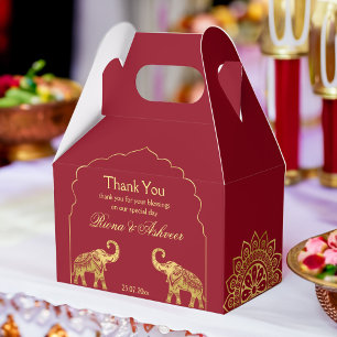 Indian Hindu wedding maroon gold mandala elephant  Favour Box
