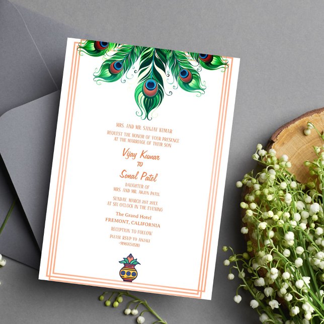 Indian Hindu Wedding Peacock Feather Invitation (Creator Uploaded)