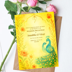 Indian Hindu Wedding Reception Peacock Floral Invitation