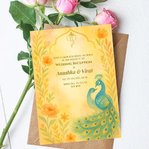 Indian Hindu Wedding Reception Peacock Floral Invitation