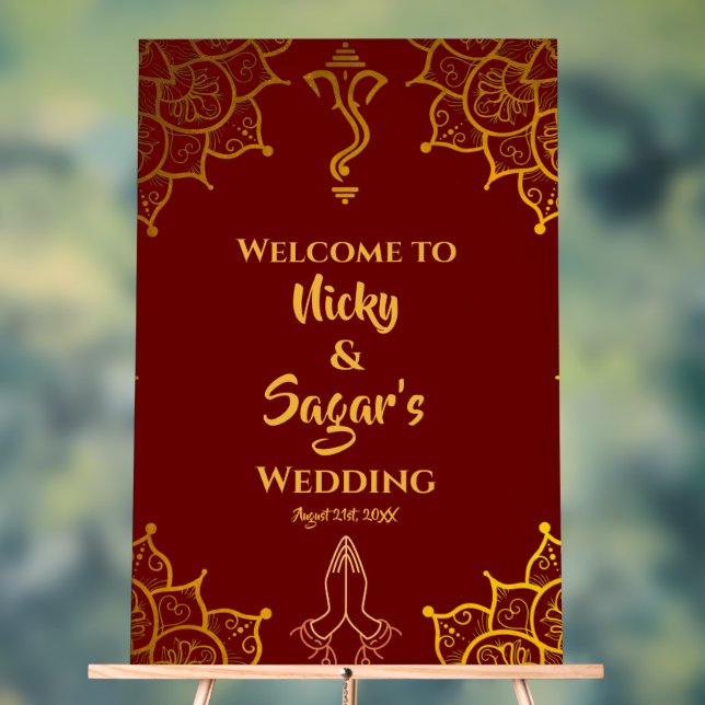 Indian Hindu Wedding Welcome Acrylic Signs (Neutral)
