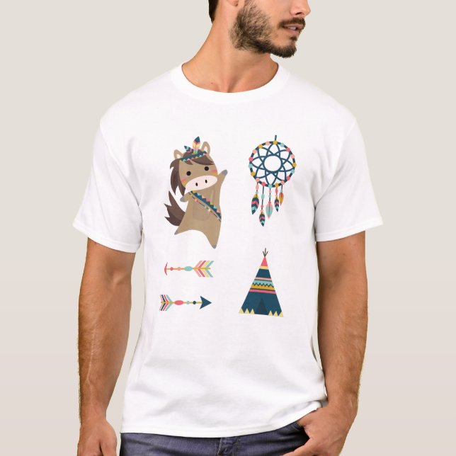 Indian Horse Sticker Set Ponny Rider Dream Catcher T-Shirt (Front)
