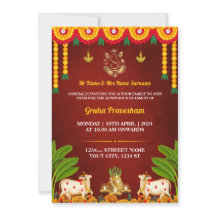 Indian Housewarming Invitation card, Gruha Pravesh