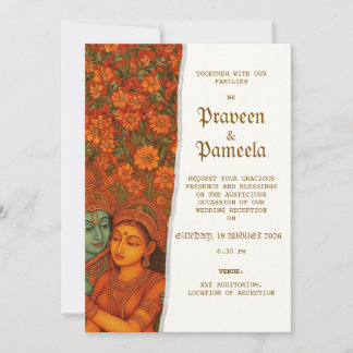 Indian invitation with Radhakrishna Mural painting