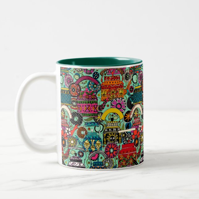 Indian kettles green Two-Tone Coffee Mug (Left)