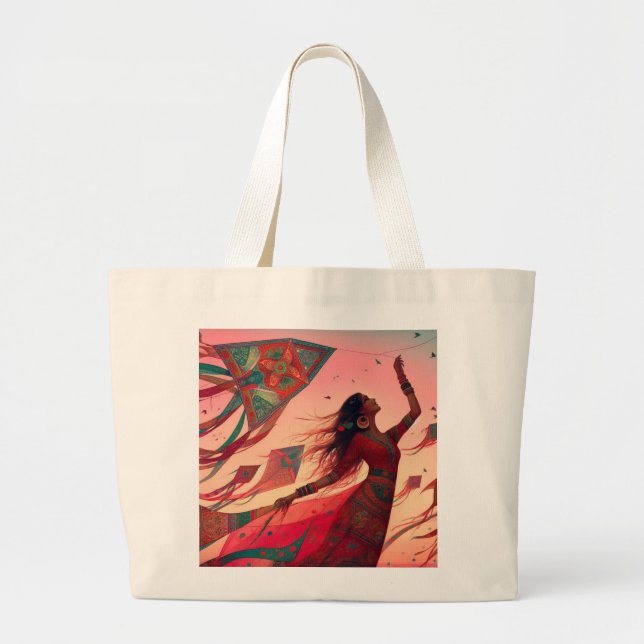 Indian Lady & Kite Large Tote Bag (Front)