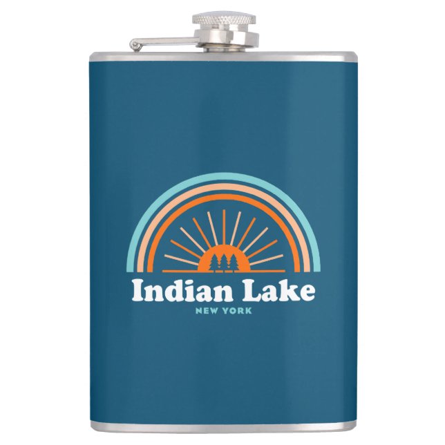 Indian Lake New York Rainbow Hip Flask (Front)