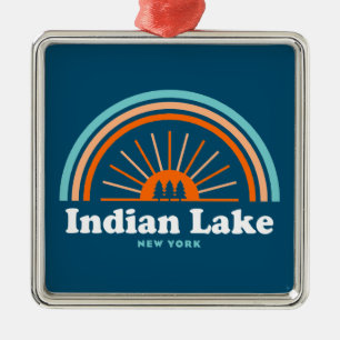 Indian Lake New York Rainbow Metal Ornament