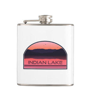 Indian Lake New York Red Sunrise Hip Flask