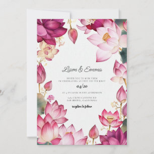 Indian lotus Watercolor Wedding Destination Invitation