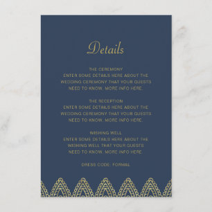 Indian Luxury Blue Gold Mehndi Wedding Details Enclosure Card