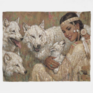 INDIAN MADIEN and WOLVES Fleece Blanket