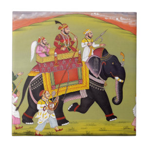 INDIAN MAHARAJA ON ROYAL HUNT RIDING ELEPHANT TILE