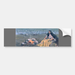 INDIAN MAIDEN & CAMPFIRE by SHARON SHARPE Bumper Sticker