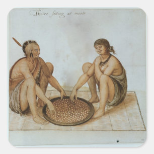 Indian Man and Woman Eating Square Sticker