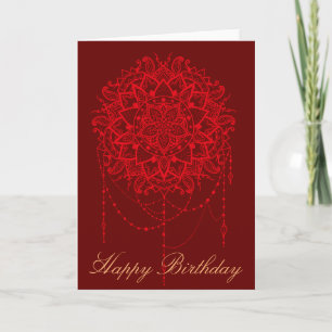 Indian Mandala birthday burgundy art Card