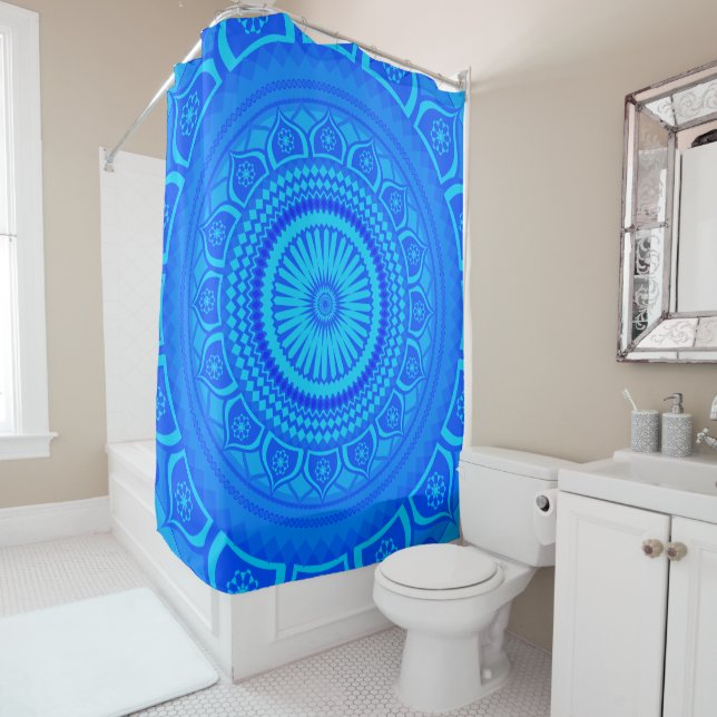Indian mandala Blue Shower Curtain (In Situ)